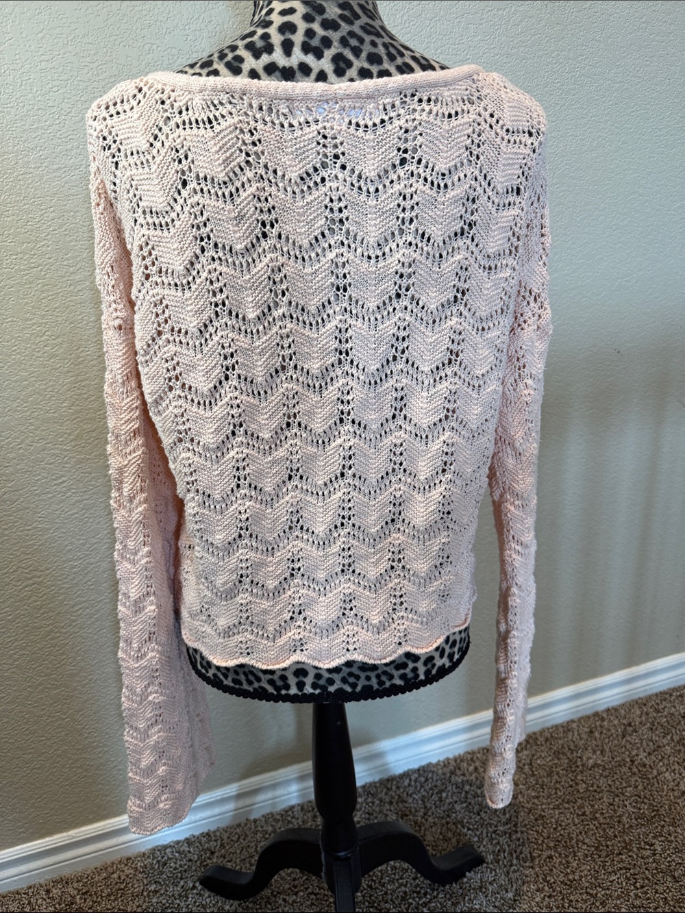 Women’s Open Knit Tie-Front Sweater Cardigan - Light Pink - Picture 5 of 8